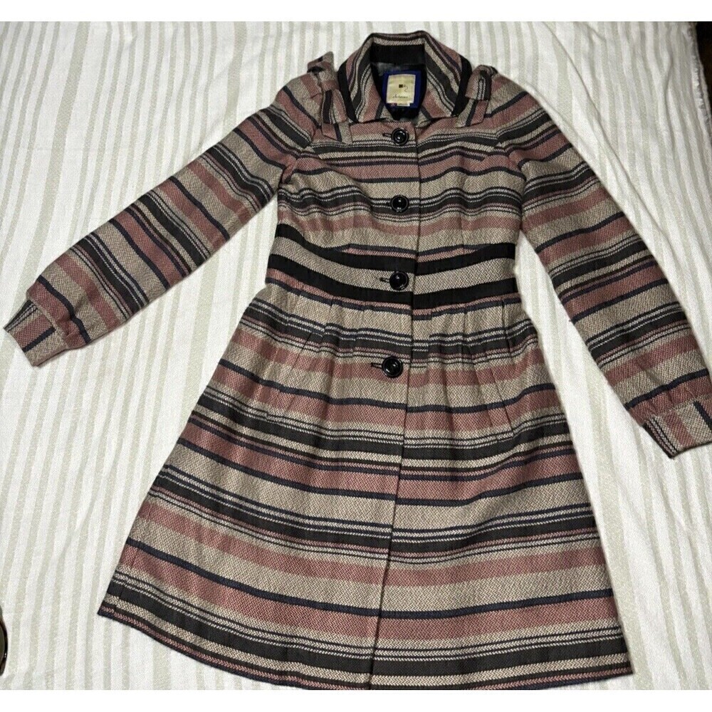 Anthropologie Striped Pea Coat - Pink and Black